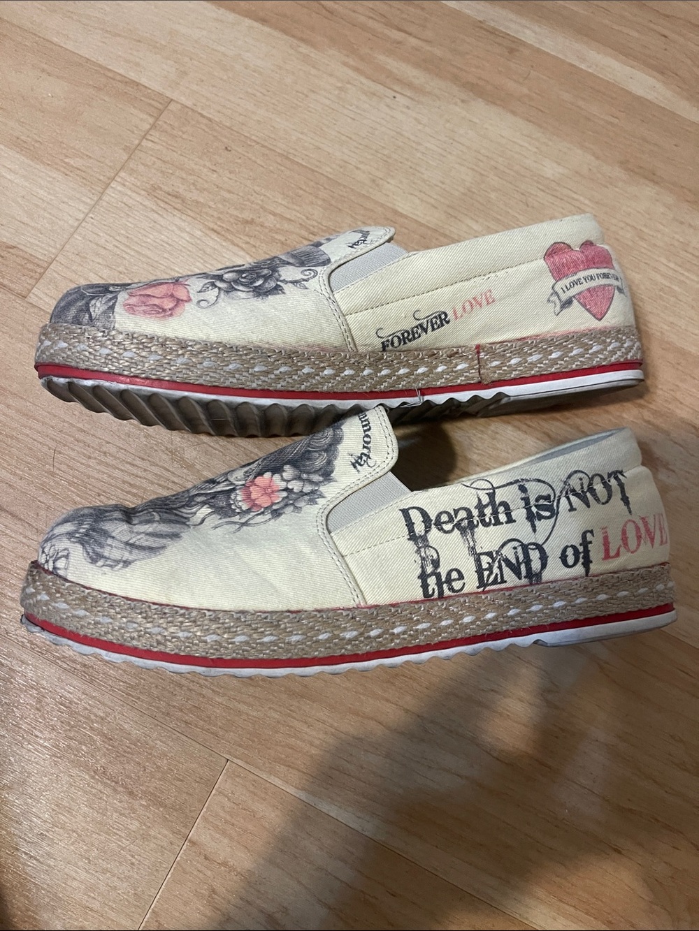 Goby Canvas Slip-On Shoes with Skull & Script Graphic - Cream - Picture 3 of 6